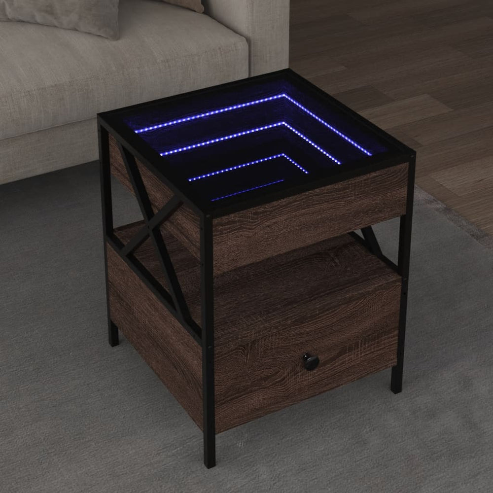 vidaXL Coffee Table with Infinity LED Brown Oak-Effect 40x40x51 cm