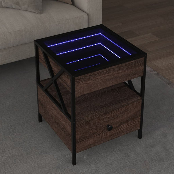 vidaXL Coffee Table with Infinity LED Brown Oak-Effect 40x40x51 cm