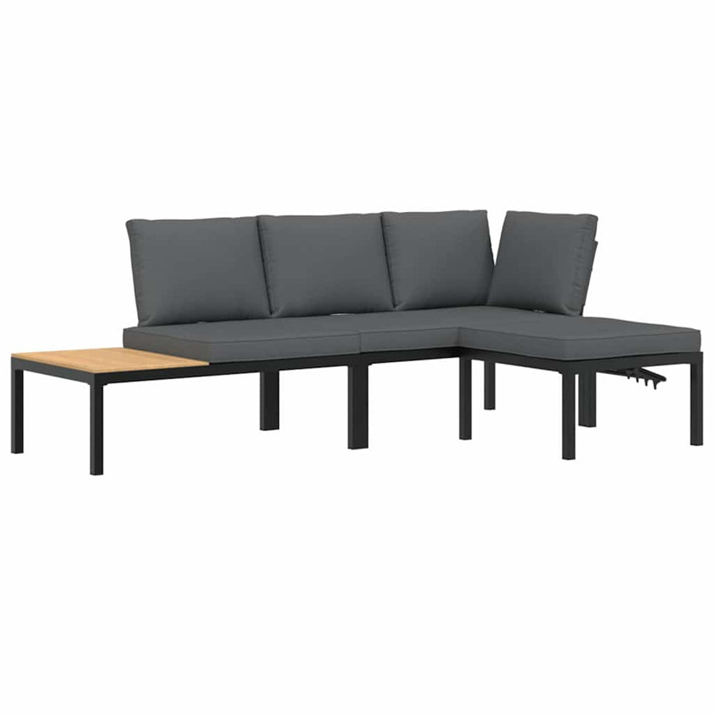 vidaXL Ensemble de canapés de jardin 3 pièces avec coussins Aluminium Noir