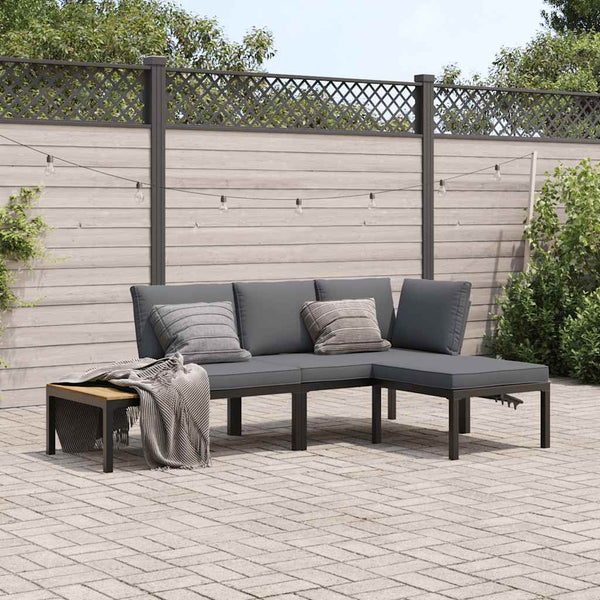 3-tlg. Garten Sofagarnitur Schwarz Aluminium mit Kissen