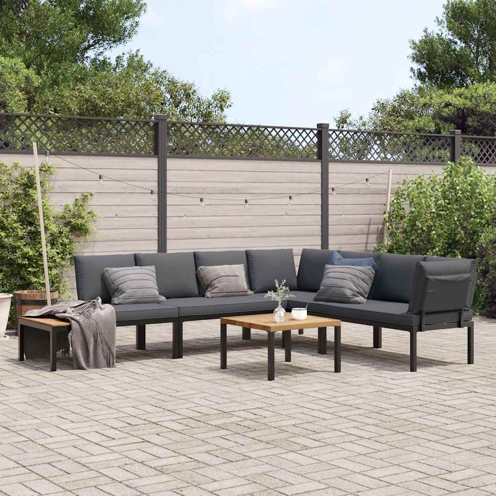 vidaXL Ensemble de canapés de jardin 5 pcs avec coussins Noir Aluminium