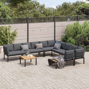 7-tlg. Garten Sofagarnitur mit Kissen Schwarz