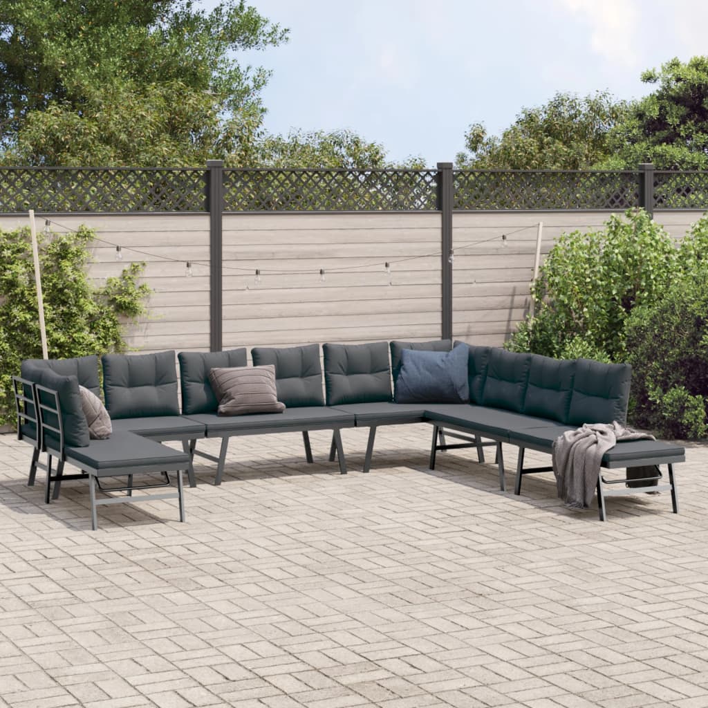 7-tlg. Garten-Sitzgruppe mit Kissen Schwarz