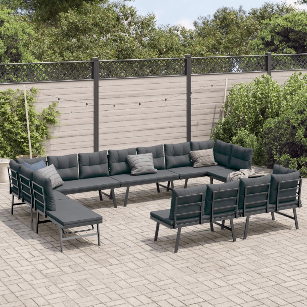 8-tlg. Garten Sitzgruppe mit Kissen Schwarz
