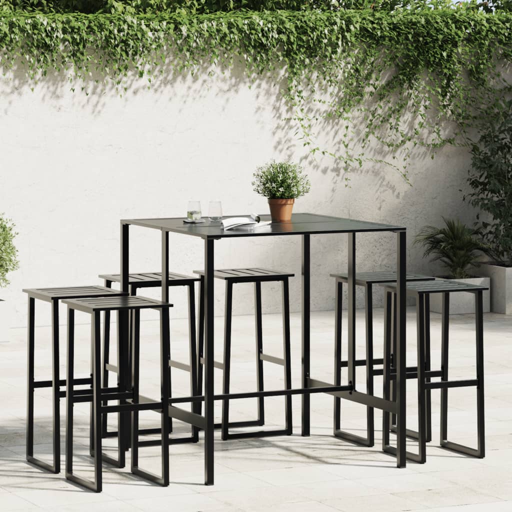 7-teiliges Gartenbar-Set Schwarz Stahl
