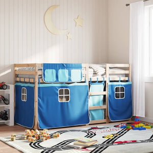 vidaXL Lit superposé avec rideaux bleu 80x200 cm bois de pin massif