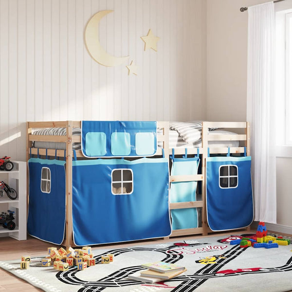 vidaXL Lit superposé avec rideaux bleu 80x200 cm bois de pin massif