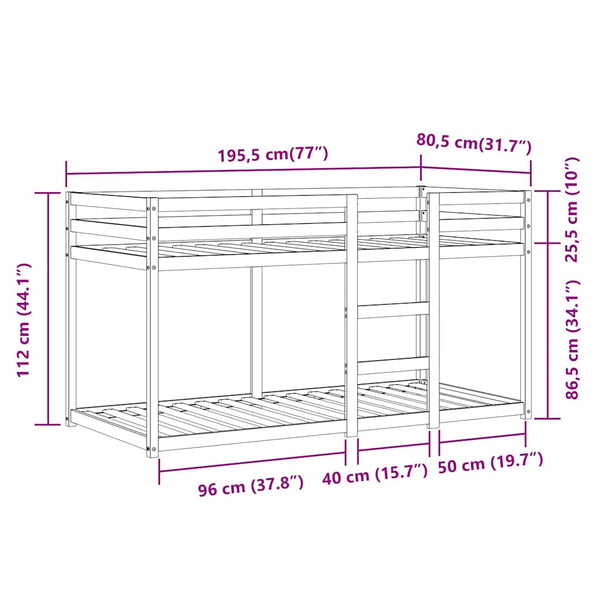 vidaXL Lit superposé avec rideaux bleu 75x190 cm en pin massif