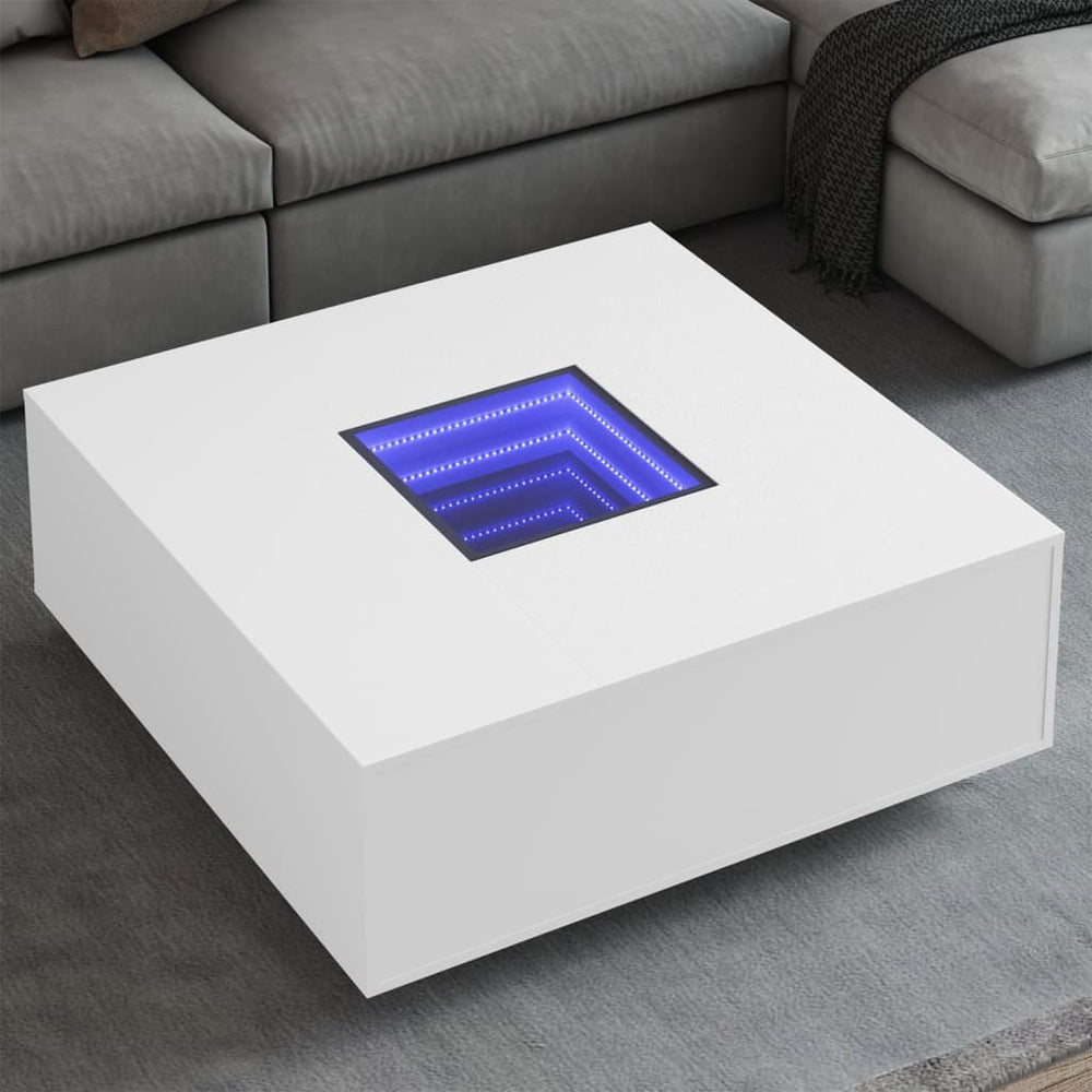 Couchtisch mit Infinity-LED, Weiß, 100x100 cm