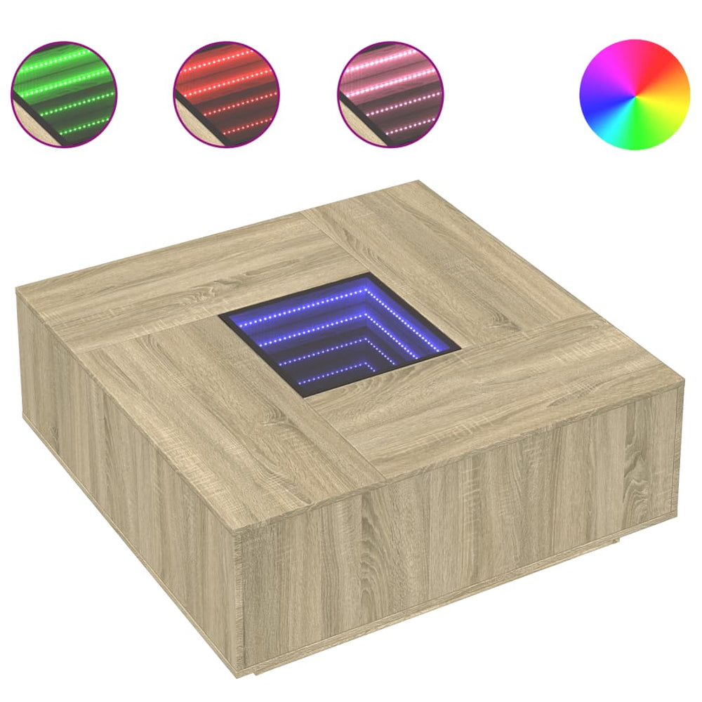 vidaXL Table basse avec LED infini Chêne Sonoma 100x100x40 cm
