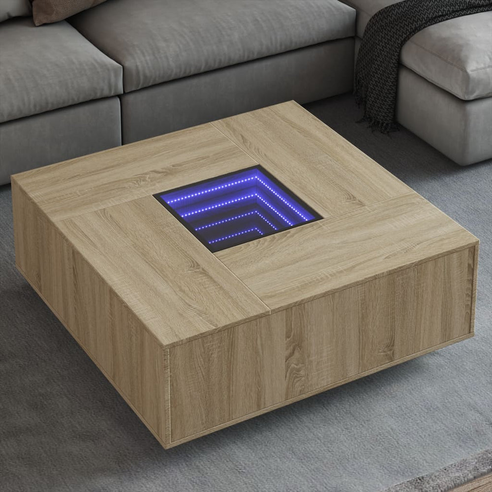 vidaXL Table basse avec LED infini Chêne Sonoma 100x100x40 cm
