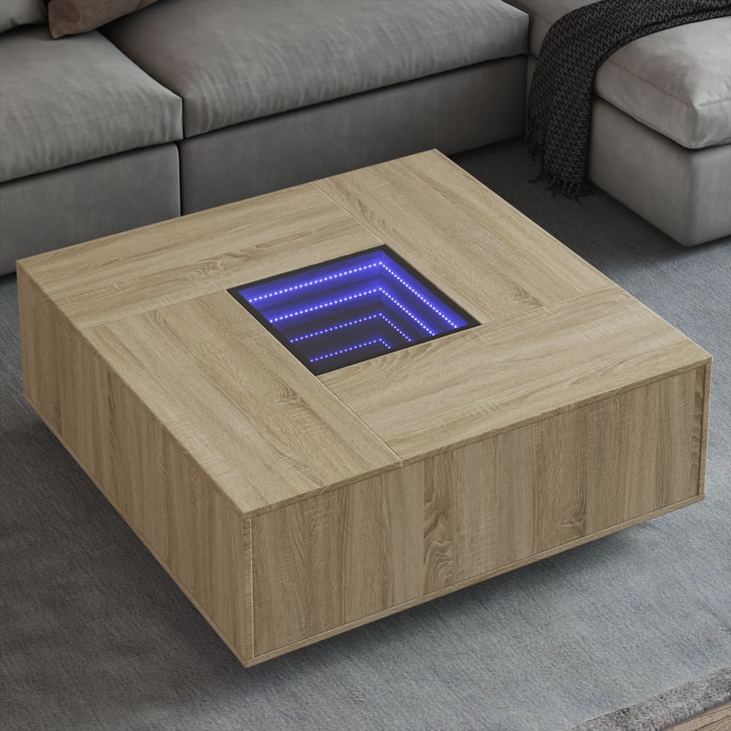 vidaXL Table basse avec LED infini Chêne Sonoma 100x100x40 cm