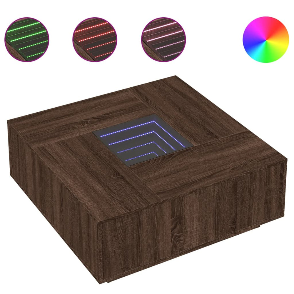 vidaXL Table basse avec LED Infinity aspect chêne marron 100x100x40 cm