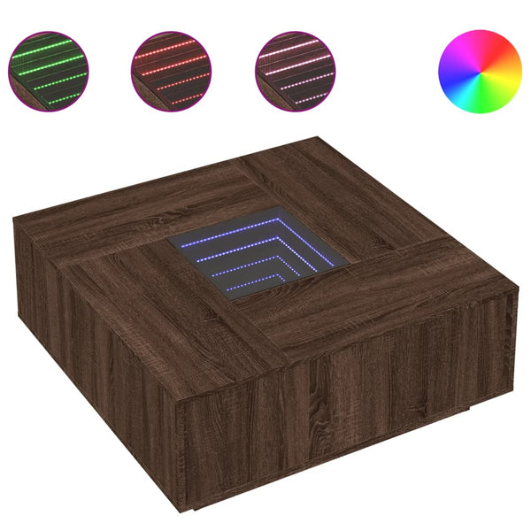 vidaXL Table basse avec LED Infinity aspect chêne marron 100x100x40 cm