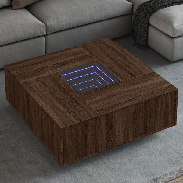 vidaXL Table basse avec LED Infinity aspect chêne marron 100x100x40 cm
