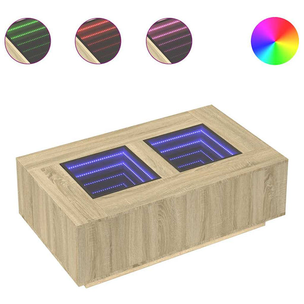 vidaXL Table basse à LED effet infini chêne Sonoma 116x69x40 cm