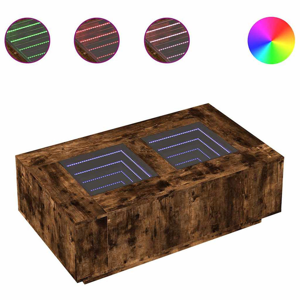 vidaXL Table basse avec LED infini Chêne fumé 116x69x40 cm