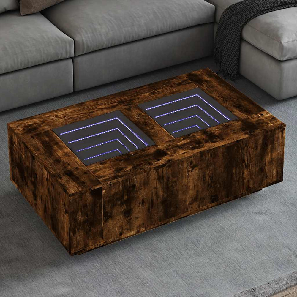 vidaXL Table basse avec LED infini Chêne fumé 116x69x40 cm