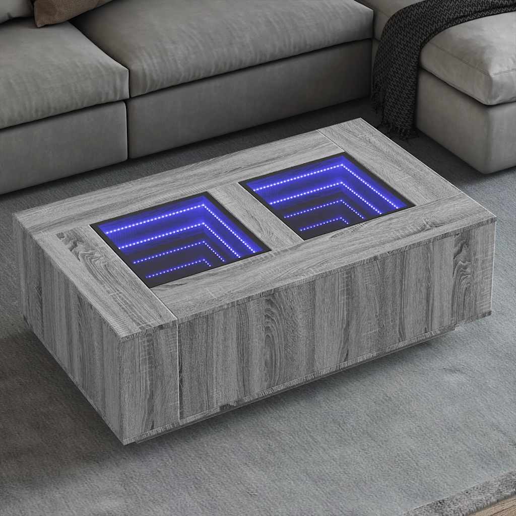 vidaXL Table basse avec LED infini Gris Sonoma 116x69x40 cm