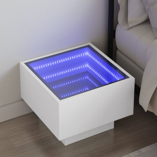 vidaXL Table de chevet LED Infinity blanc 40x40x30 cm