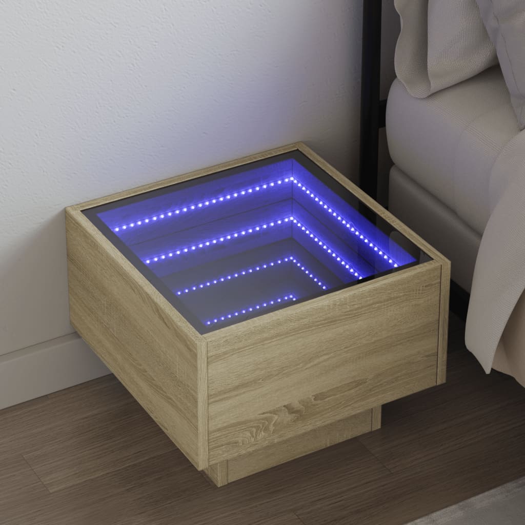 vidaXL Infinity LED Bedside Table Sonoma Oak 40x40x30 cm