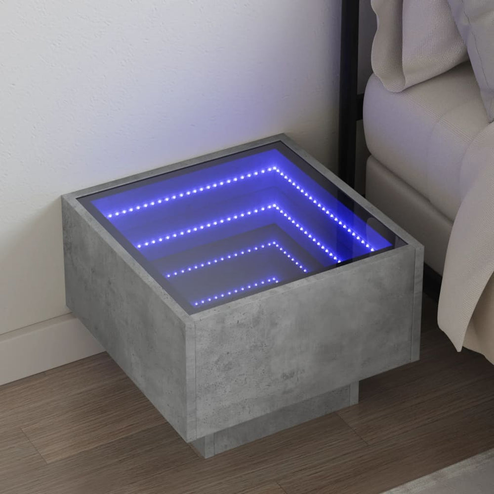 vidaXL Nightstand with Infinity LED Concrete Grey 40x40x30 cm
