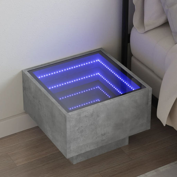 Nachttisch Betongrau mit Infinity-LED 40x40 cm