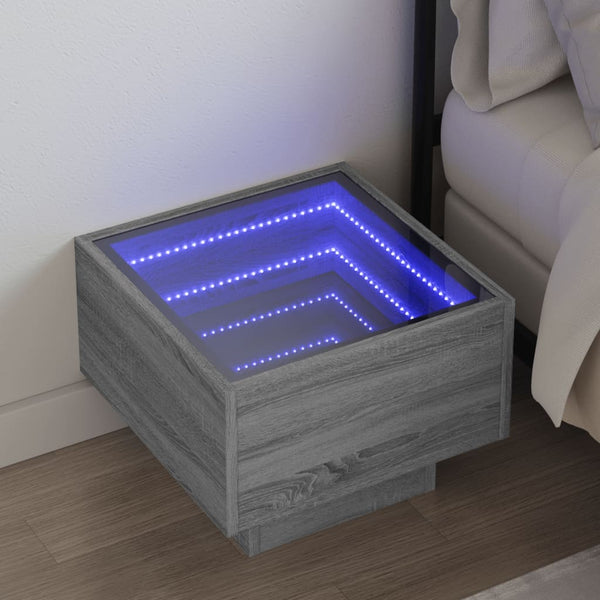 vidaXL Table de chevet à LED infini Gris sonoma 40x40x30 cm