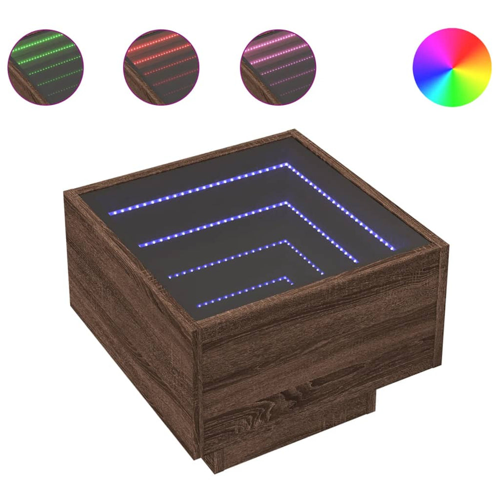 vidaXL Bedside Table with Infinity LED Brown Oak-Look 40x40x30 cm