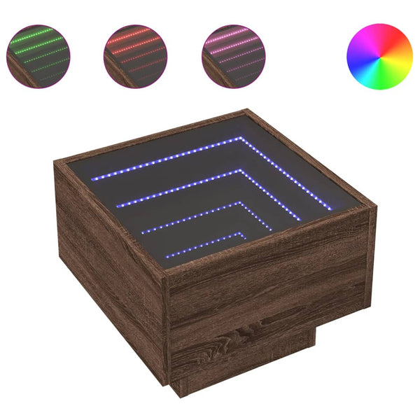 vidaXL Bedside Table with Infinity LED Brown Oak-Look 40x40x30 cm