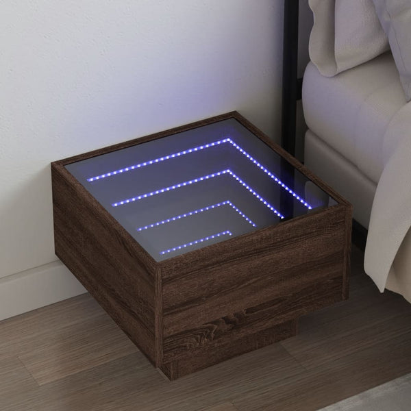 vidaXL Bedside Table with Infinity LED Brown Oak-Look 40x40x30 cm