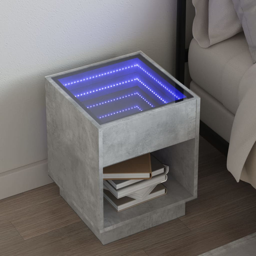 vidaXL Nightstand with Infinity LED Concrete Grey 40x40x50 cm