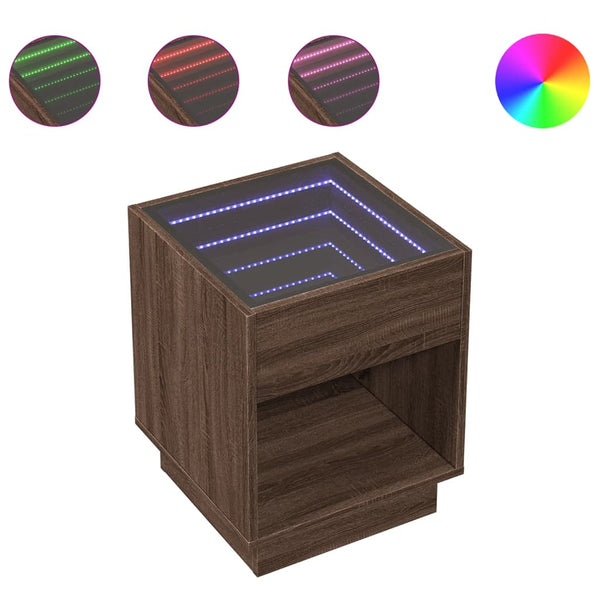vidaXL Table de chevet avec LED infinies Effet chêne marron 40x40x50 cm