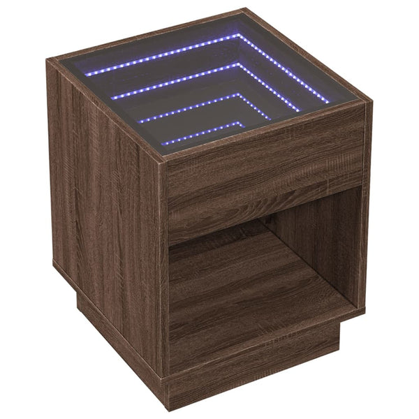 vidaXL Table de chevet avec LED infinies Effet chêne marron 40x40x50 cm
