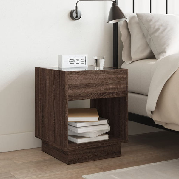 vidaXL Table de chevet avec LED infinies Effet chêne marron 40x40x50 cm