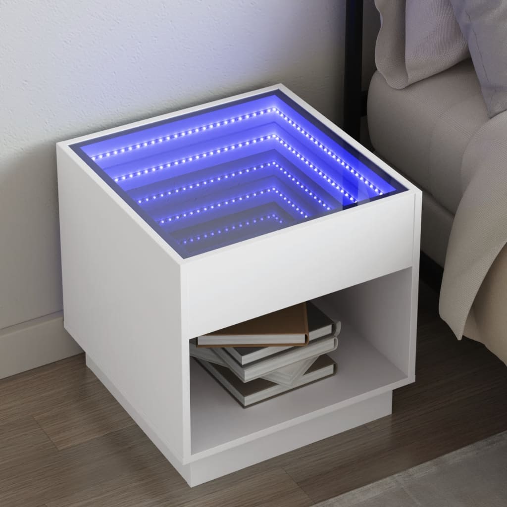 Nachttisch mit Infinity LED Weiß 50x50x50 cm