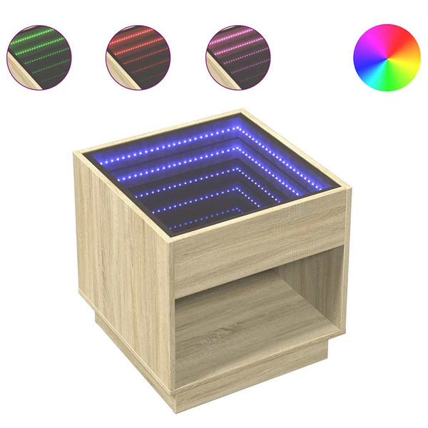 vidaXL Table de chevet avec LED Infinity chêne Sonoma 50x50x50 cm