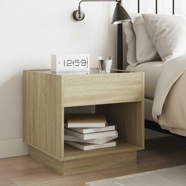 vidaXL Table de chevet avec LED Infinity chêne Sonoma 50x50x50 cm