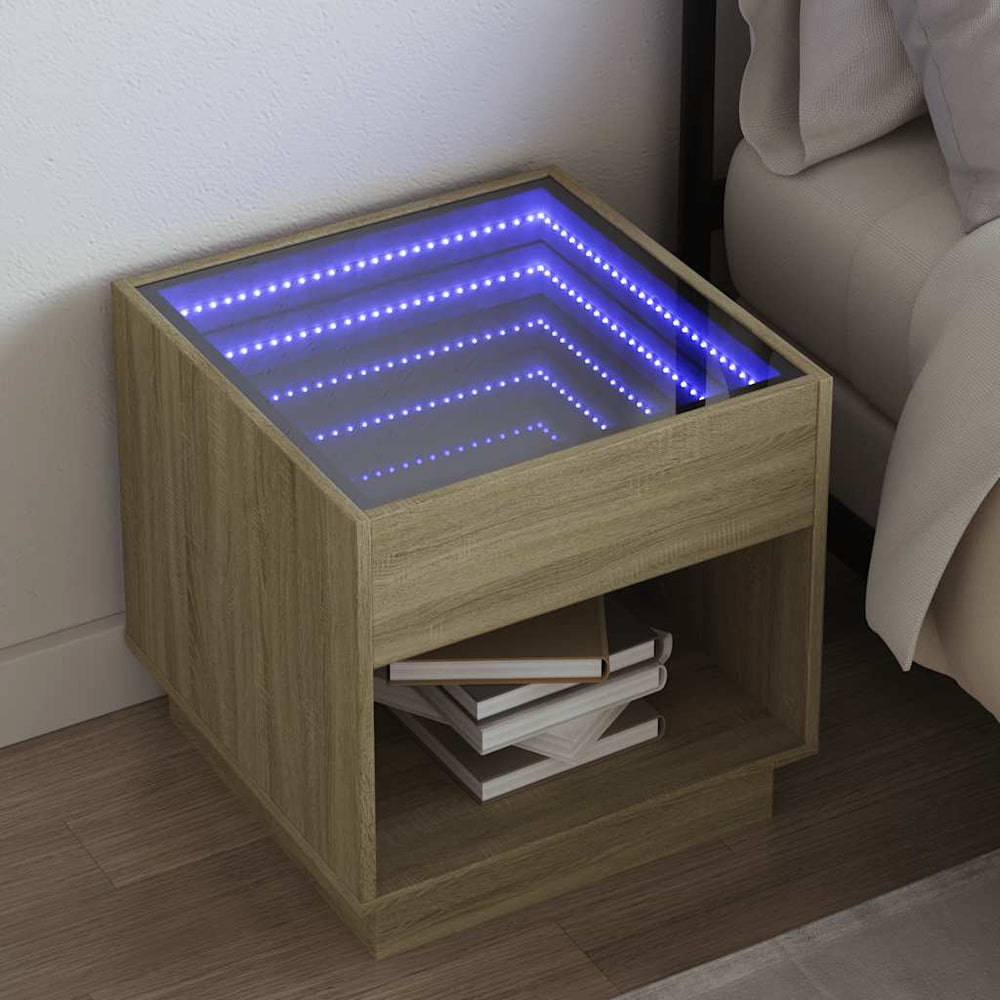 vidaXL Nightstand with Infinity LED Sonoma Oak 50x50x50 cm