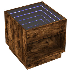 vidaXL Table de chevet avec LED infini Chêne fumé 50x50x50 cm
