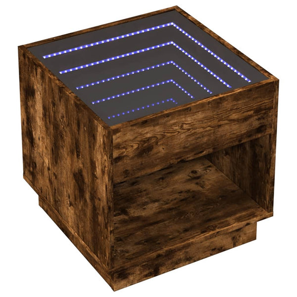 vidaXL Table de chevet avec LED infini Chêne fumé 50x50x50 cm