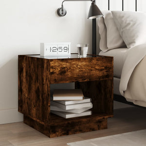 vidaXL Table de chevet avec LED infini Chêne fumé 50x50x50 cm