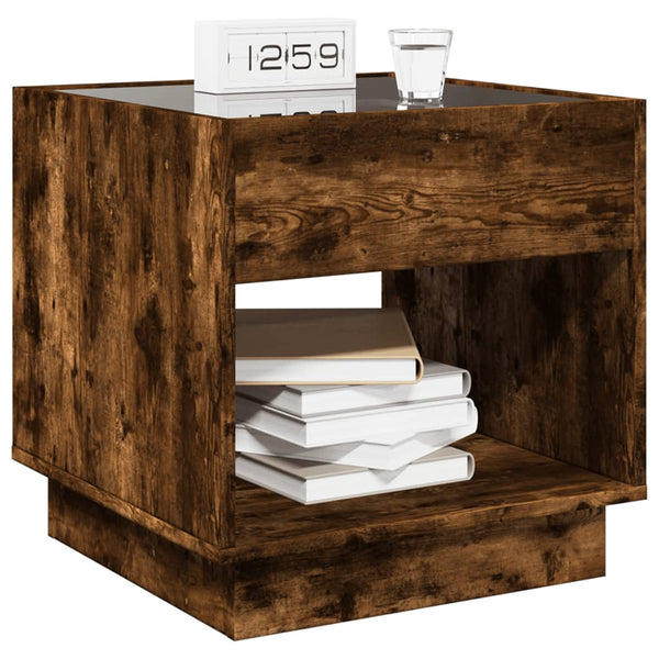 vidaXL Table de chevet avec LED infini Chêne fumé 50x50x50 cm