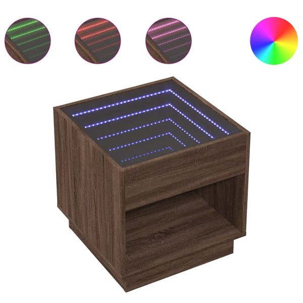 vidaXL Table de chevet avec LED Infinity Optique chêne marron 50x50x50 cm