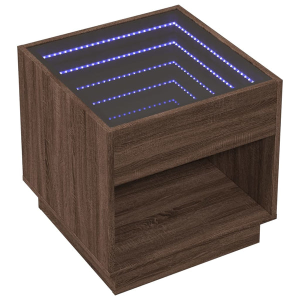 vidaXL Table de chevet avec LED Infinity Optique chêne marron 50x50x50 cm