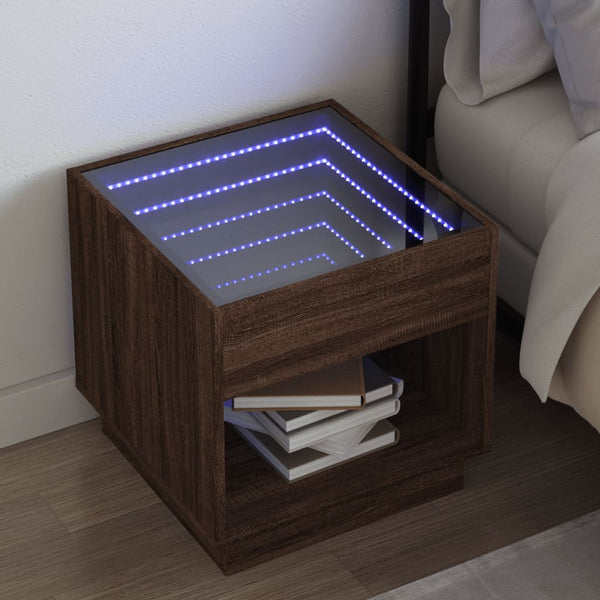 vidaXL Table de chevet avec LED Infinity Optique chêne marron 50x50x50 cm
