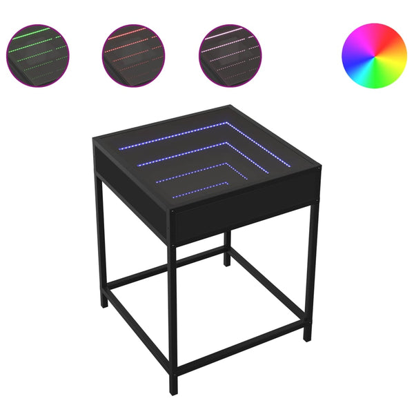 vidaXL Table de chevet LED Infinity Noir 40x40x51 cm