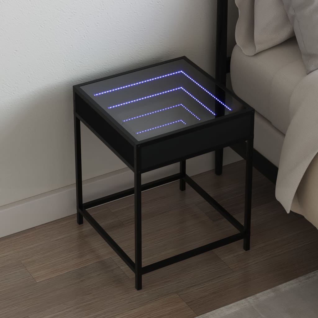vidaXL Table de chevet LED Infinity Noir 40x40x51 cm
