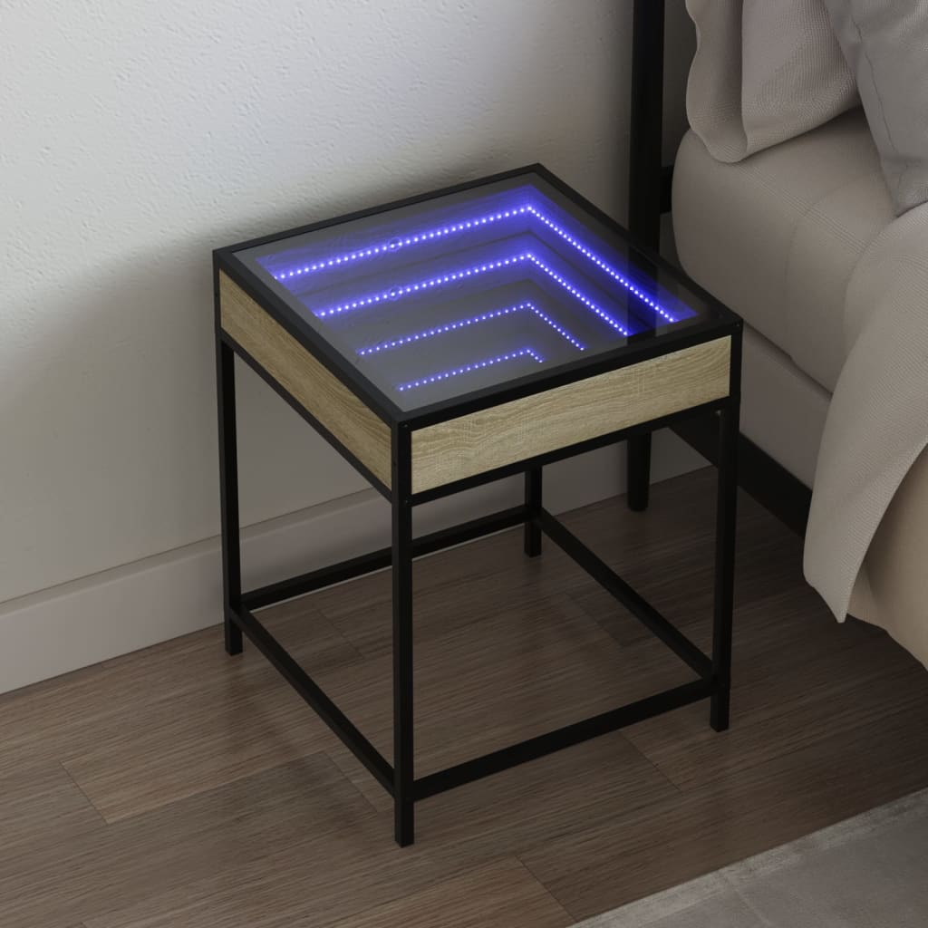 vidaXL Table de chevet à LED Infinity chêne sonoma 40x40x51 cm