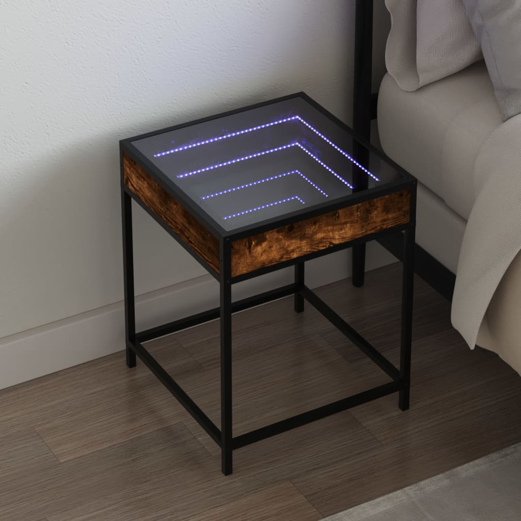 vidaXL Table de chevet avec LED Infinity chêne fumé 40x40x51 cm